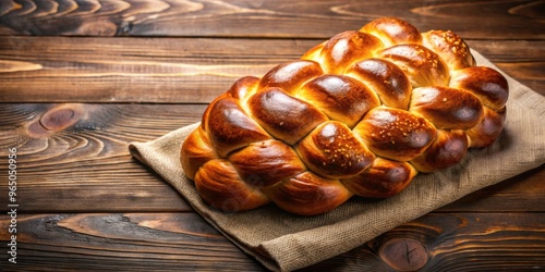 Traditional Jewish challah bread on wooden background, Jewish, challah bread, traditional, bread, food, baking, homemade photo