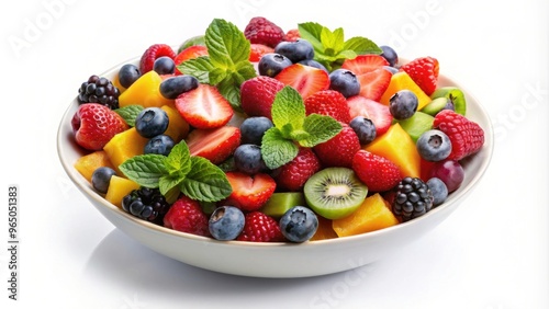 Fresh and colorful healthy fruit salad on a white background, fruit, salad, healthy, colorful, nutrition, diet, dessert