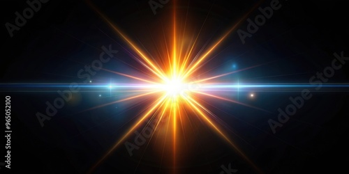 Lens flare light shining on dark background, abstract, artistic, bright, burst, colorful, dramatic, effect, glow