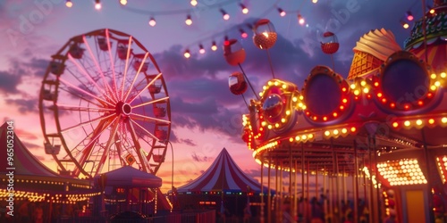 Evening State Fair Carnival Ferris wheel ride