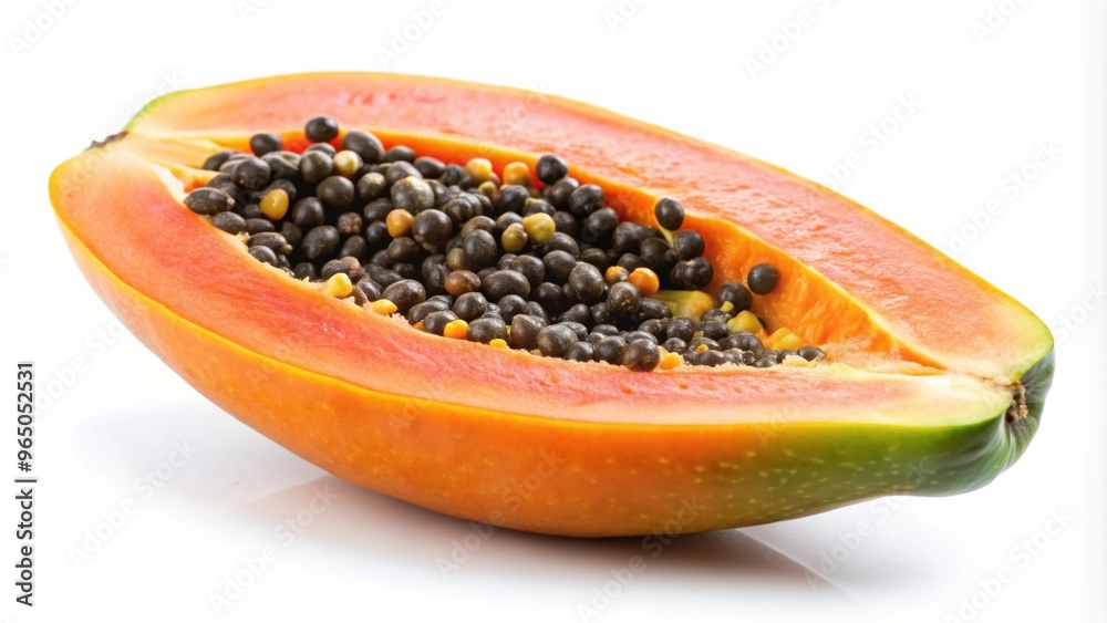 Ripe papaya fruit with seeds on white background, papaya, fruit, ripe, seeds, tropical, fresh, healthy, organic, juicy, vitamin C