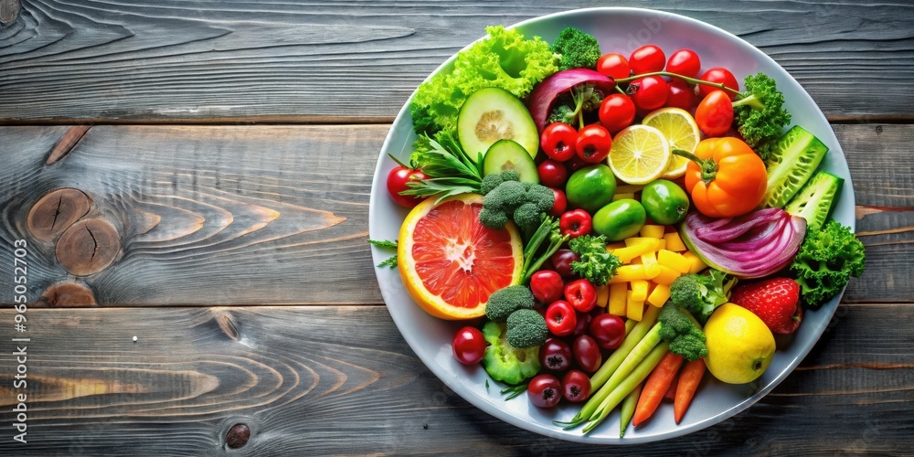 of mixed vegetables and fruits on a plate , healthy, fresh, colorful, variety, nutrition, organic, dinner, salad of mixed vegetables and fruits on a plate , healthy, fresh, colorful, variety, nutrition, organic, dinner, salad