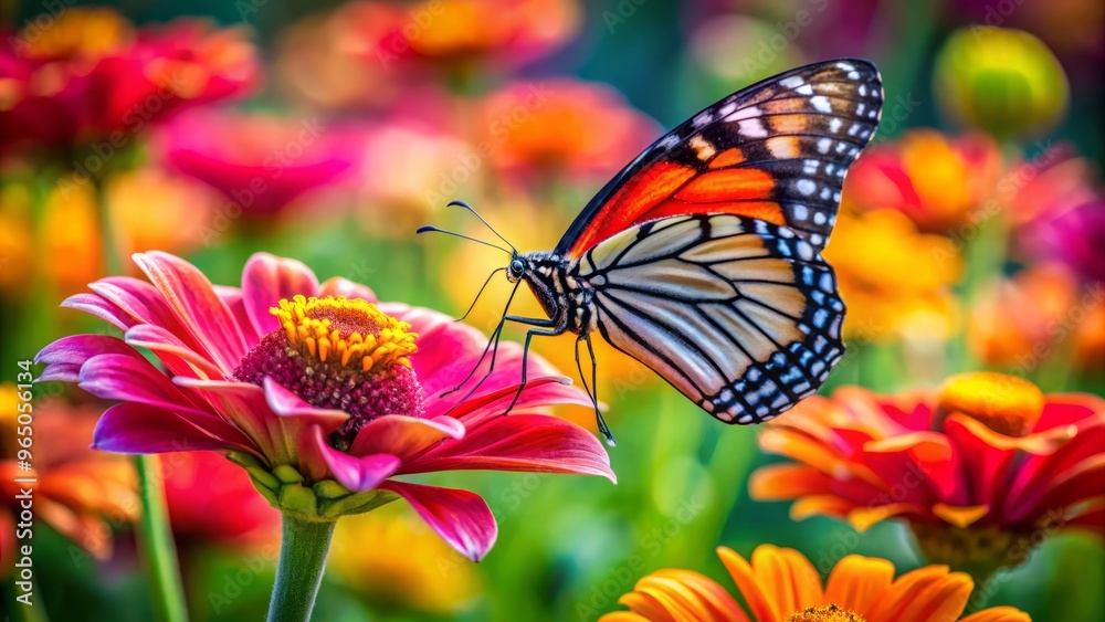 A radiant flower bursts into bloom, its delicate petals adorned with a radiant butterfly, its iridescent wings A radiant flower bursts into bloom, its delicate petals adorned with a radiant butterfly, its iridescent wings