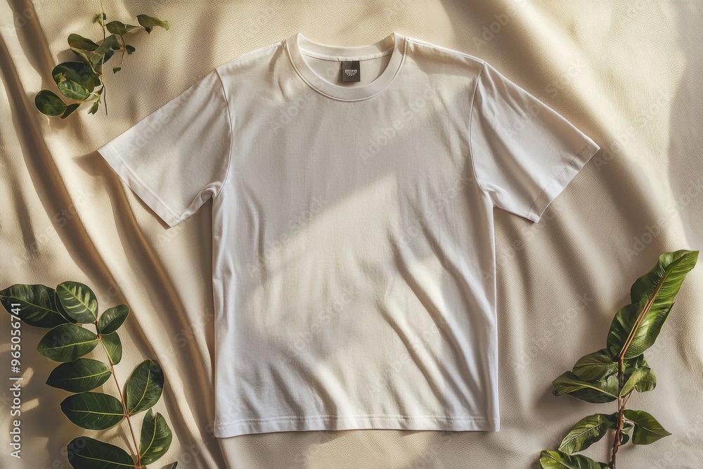 Simple Tshirt Flatlay mockup in beige background created with generative AI Simple Tshirt Flatlay mockup in beige background created with generative AI