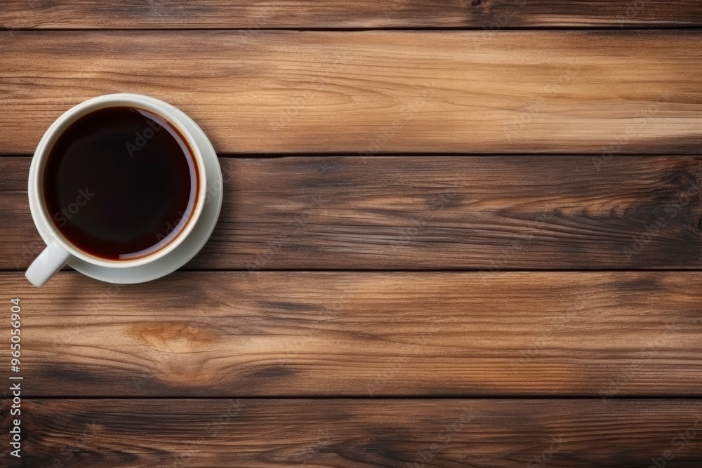 Top view of coffee concept on wooden table and copy space with generative ai Top view of coffee concept on wooden table and copy space with generative ai