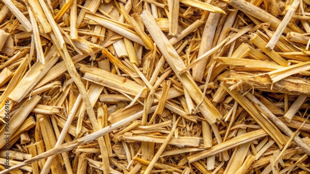 Close up of sugarcane bagasse, a byproduct of sugar production, agriculture, waste, renewable, biomass, energy Close up of sugarcane bagasse, a byproduct of sugar production, agriculture, waste, renewable, biomass, energy
