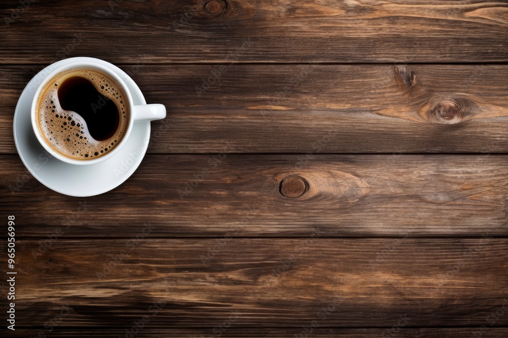 Top view of coffee concept on wooden table and copy space with generative ai Top view of coffee concept on wooden table and copy space with generative ai