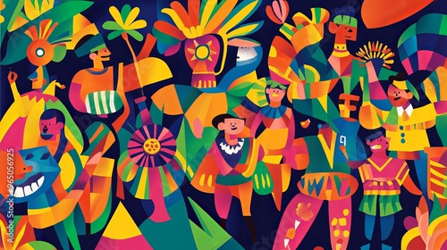 Colorful Abstract Illustration of People in Festive Attire