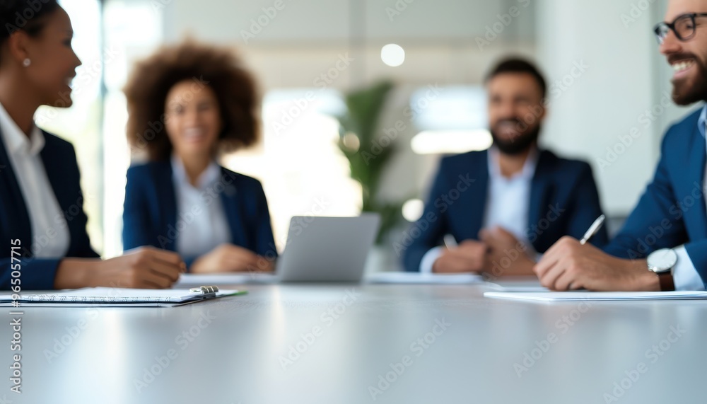 Group of professionals engaged in a collaborative meeting around a modern conference table, discussing ideas and strategies. Group of professionals engaged in a collaborative meeting around a modern conference table, discussing ideas and strategies.