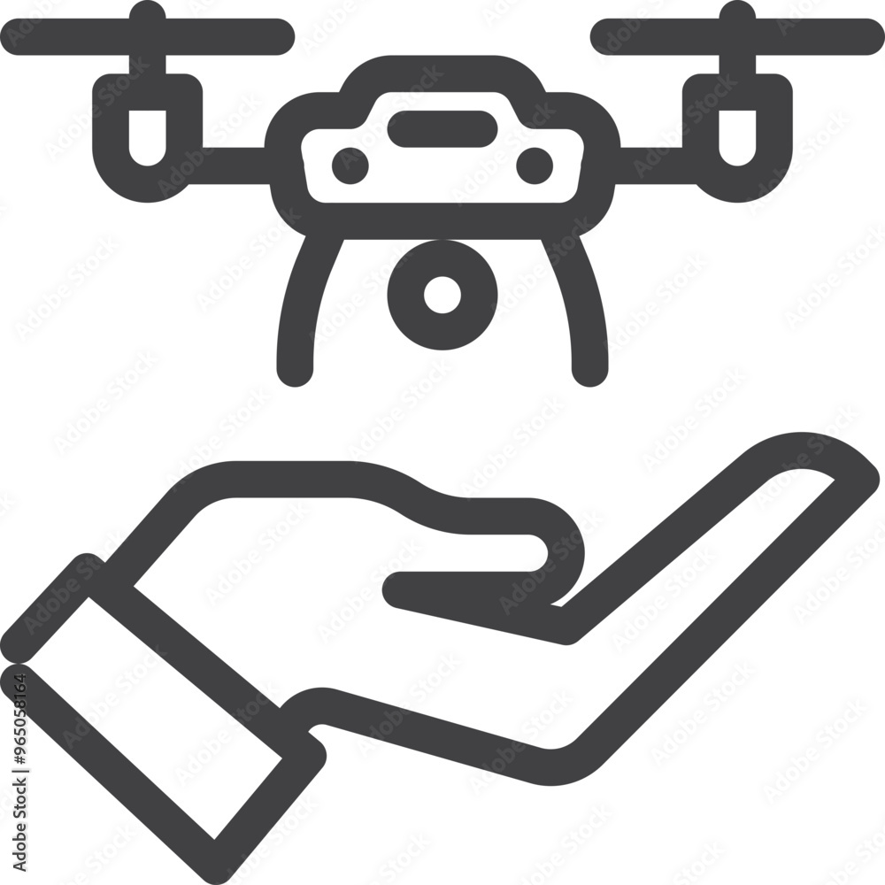 Simple vector hand save drone outline icon on white background