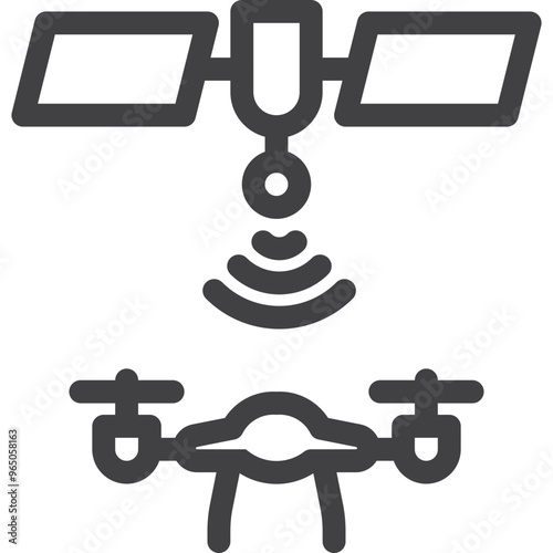Simple vector satellite and drone connection outline icon on white background