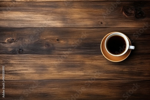 Top view of coffee concept on wooden table and copy space with generative ai