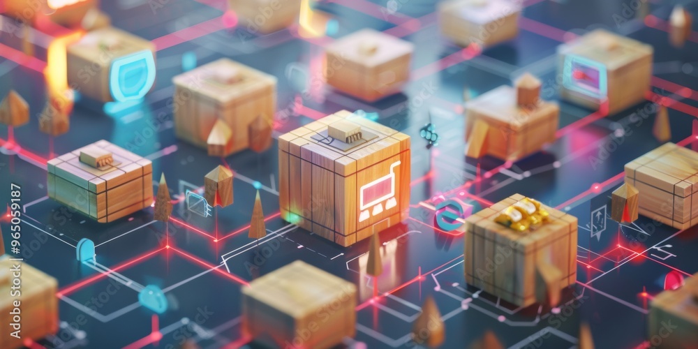 Network of store icons connected on wooden blocks, symbolizing franchise and e-commerce business. Perfect to illustrate online business concept, sales technology concept. Network of store icons connected on wooden blocks, symbolizing franchise and e-commerce business. Perfect to illustrate online business concept, sales technology concept.