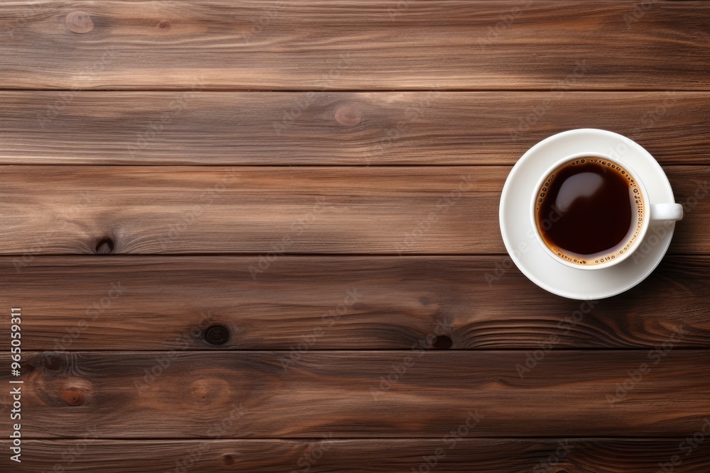 Top view of coffee concept on wooden table and copy space with generative ai Top view of coffee concept on wooden table and copy space with generative ai