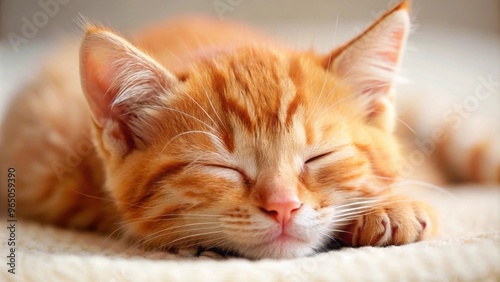 Close-up image of a red kitten muzzle sleeping peacefully , red, kitten, muzzle, close-up, sleeping, peaceful, feline, cat, adorable