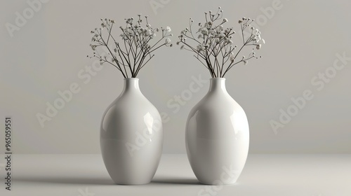 Wallpaper Mural Two white vases with white flowers on a white background. Torontodigital.ca