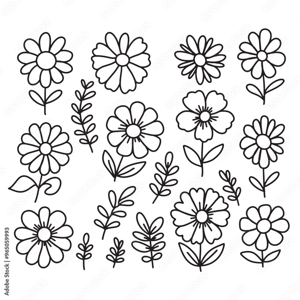 set of flowers on the white background. flowers doodle . Hand dawn. Vector EPS 10. set of flowers on the white background. flowers doodle . Hand dawn. Vector EPS 10.