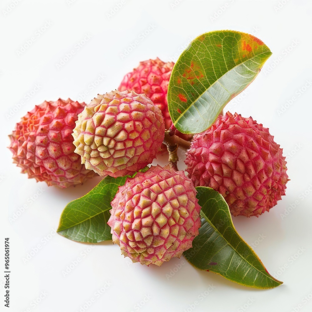 The vibrant red rambutans on a white background. The vibrant red rambutans on a white background.