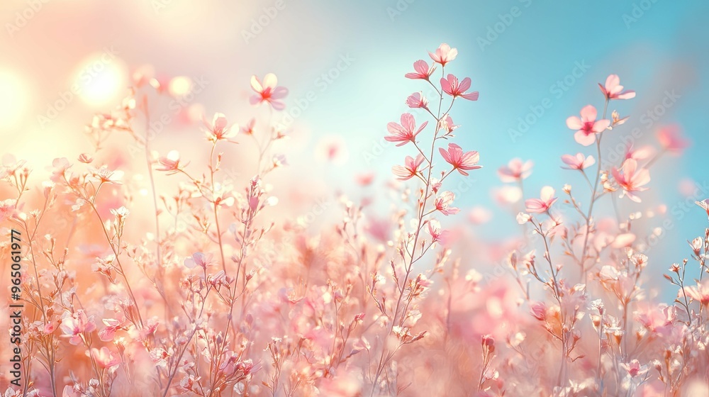 Delicate Pink Flowers in a Sunlit Field Delicate Pink Flowers in a Sunlit Field