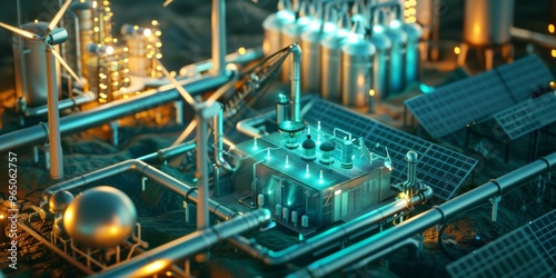 3d rendering of energy industry, with night lights