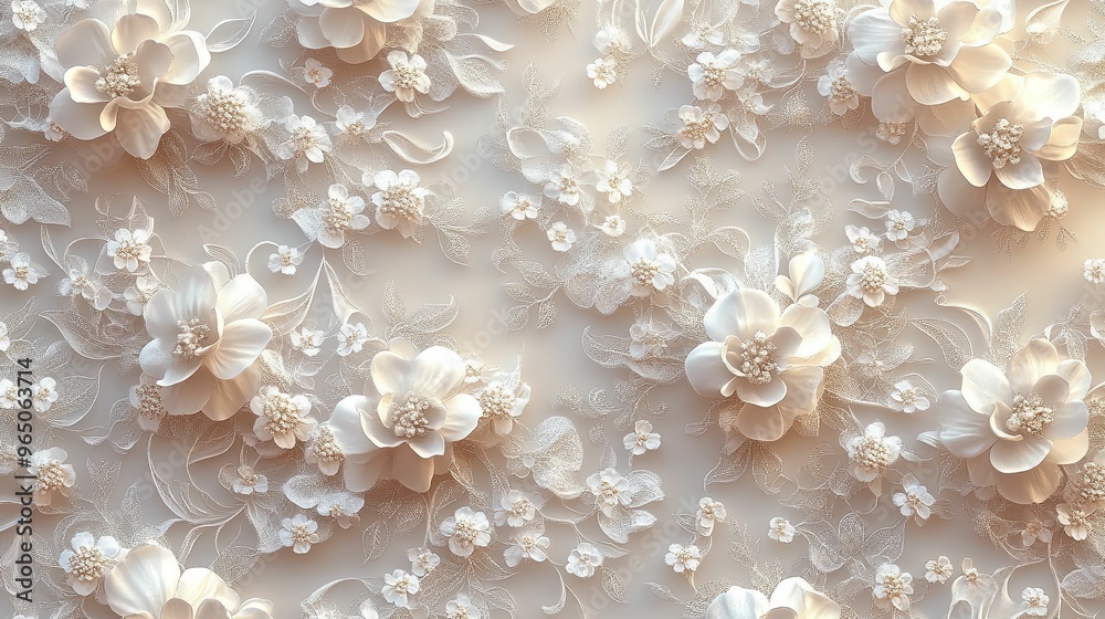 White Floral Embroidered Lace Pattern Background White Floral Embroidered Lace Pattern Background