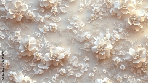 White Floral Embroidered Lace Pattern Background