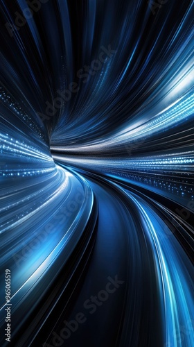 Dynamic blue abstract background with light trails, conveying a sense of speed and technology. Perfect for futuristic themes.