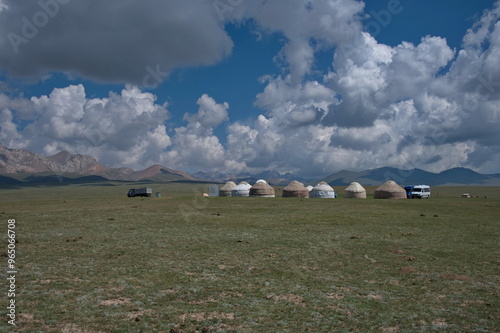 Obraz na płótnie Yurt camp near Song Kul lake, Kyrgyzstan w salonie