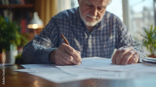 Elderly person reviewing financial documents