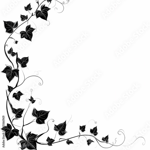 Black and White Ivy Corner Design:  A classic, elegant design element featuring a black and white ivy vine winding around a corner, perfect for adding a touch of nature and sophistication to your proj photo