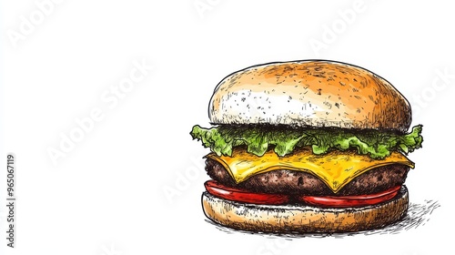 hamburger sketch with coffee photo space isolated on white background