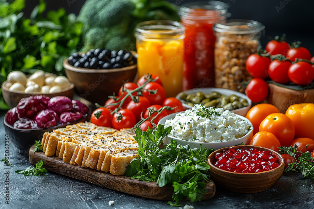 A rustic spread of fresh ingredients for a delicious meal. A rustic spread of fresh ingredients for a delicious meal.