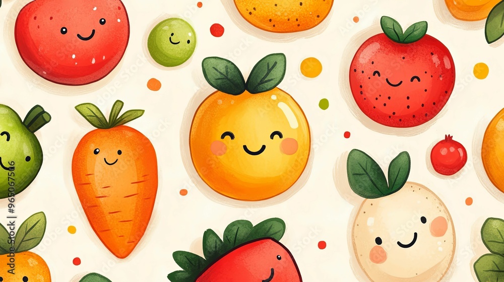 A Pattern of Smiling Fruits and Vegetables A Pattern of Smiling Fruits and Vegetables