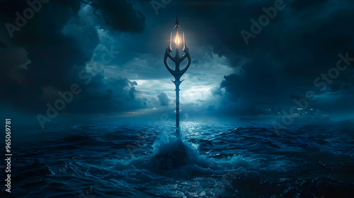 High contrast image of Poseidon's trident at sea photo