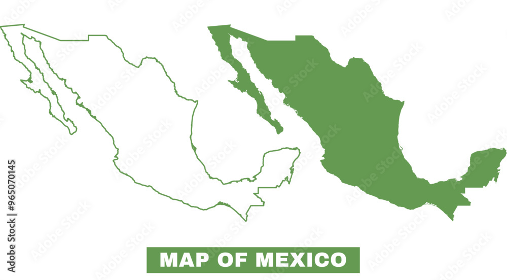 Obraz premium Simple Mexico Outline flat map style vector illustration set