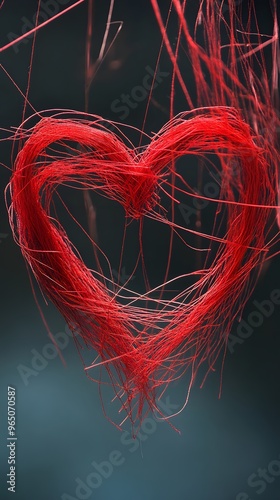 A Delicate Red Heart Formed From Thin Threads photo