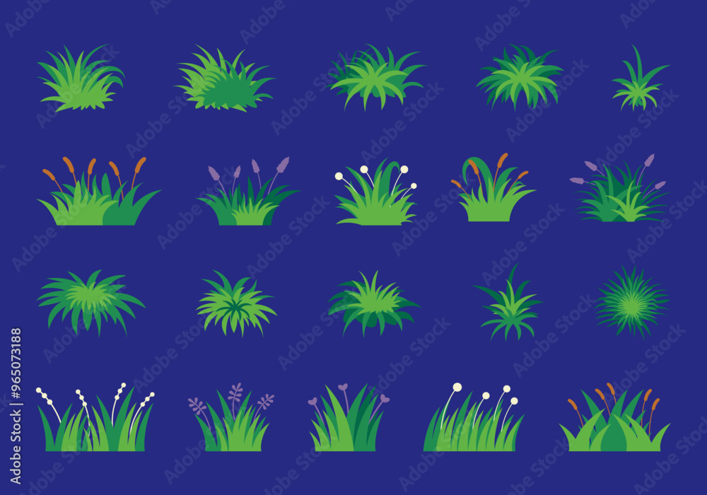 Fototapeta premium Green Grass Illustration Elemetn Set