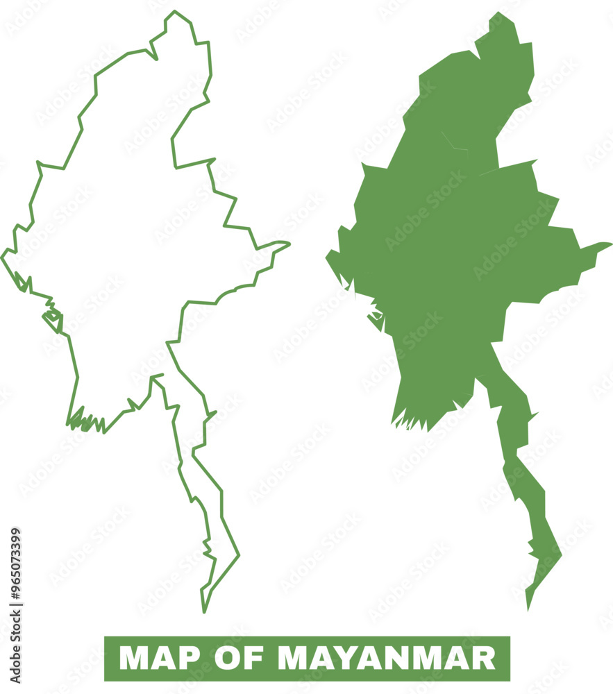 Simple Mayanmar Outline flat map style vector illustration set Simple Mayanmar Outline flat map style vector illustration set