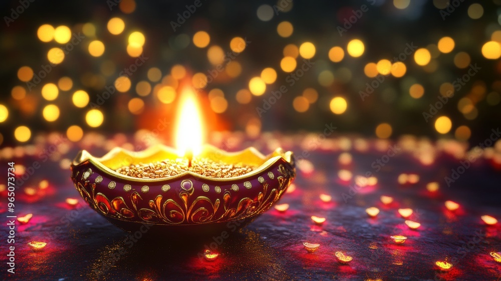 Diwali diya oil lamps with flowers holiday background. Creating a festive and decorative composition. Diwali diya oil lamps with flowers holiday background. Creating a festive and decorative composition.