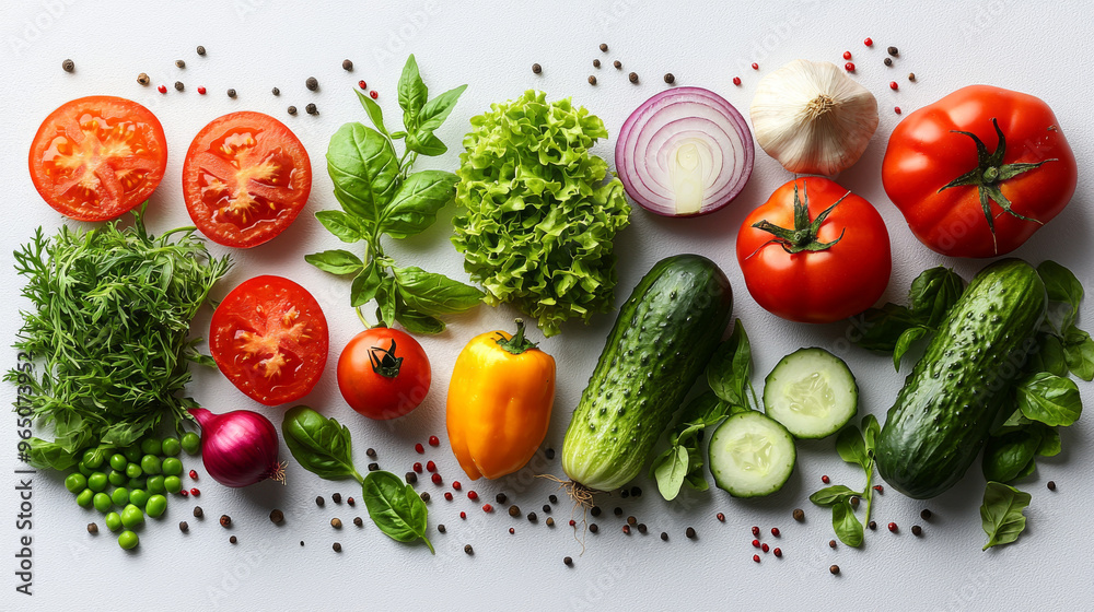 Fresh vegetables arranged on a white surface. Fresh vegetables arranged on a white surface.