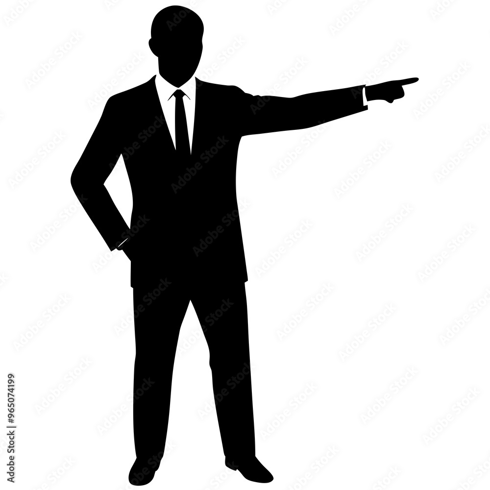 a business man stand with a hand expression of pointing of front direction, vector silhouette, isolated white background a business man stand with a hand expression of pointing of front direction, vector silhouette, isolated white background