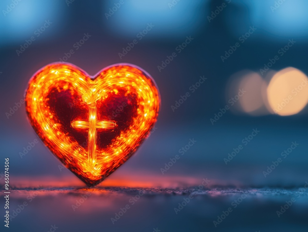 A glowing heart shape with a cross inside, symbolizing love and faith ...
