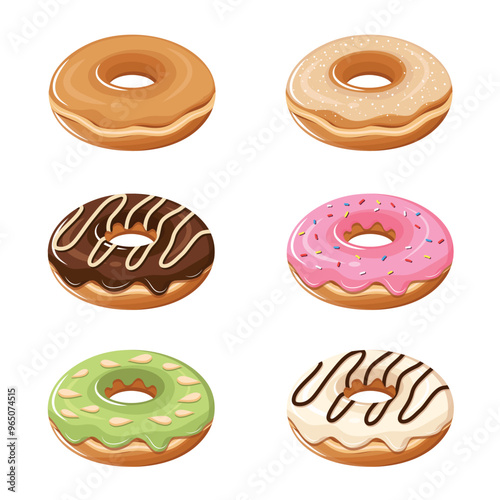Set of various glazed doughnut illustration icons