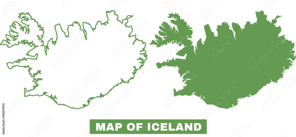 Obraz premium Simple Iceland Outline flat map style vector illustration set