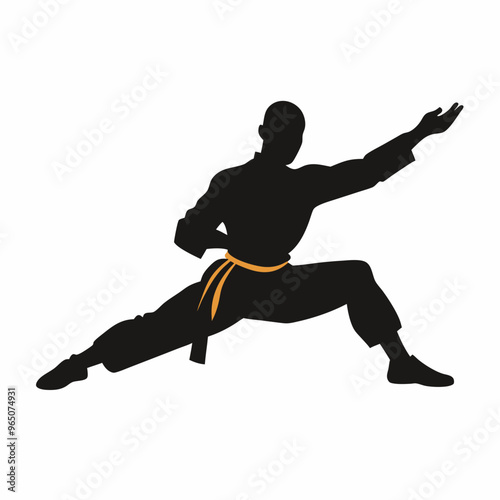 Male martial arts kung fu man standing posing vector silhouette, isolated white background