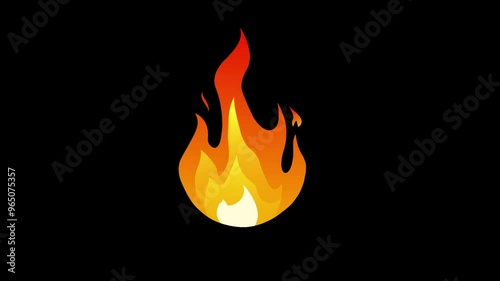Isolated fiery flame against black background, featuring vibrant orange, yellow, and red hues. Intense heat and energy with a jagged upward shape. Ideal for fire, heat, or danger themes.