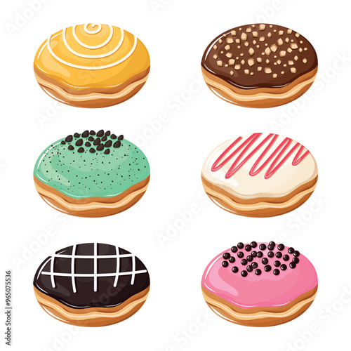 Set of various glazed doughnut illustration icons