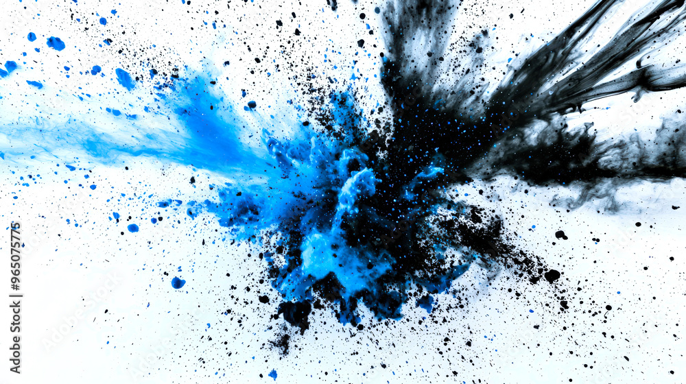 An explosion of blue-black paint on a white background. Holi paints explode and fly apart into smoke and small particles. The concept of the Estonian flag. Spectacular background An explosion of blue-black paint on a white background. Holi paints explode and fly apart into smoke and small particles. The concept of the Estonian flag. Spectacular background