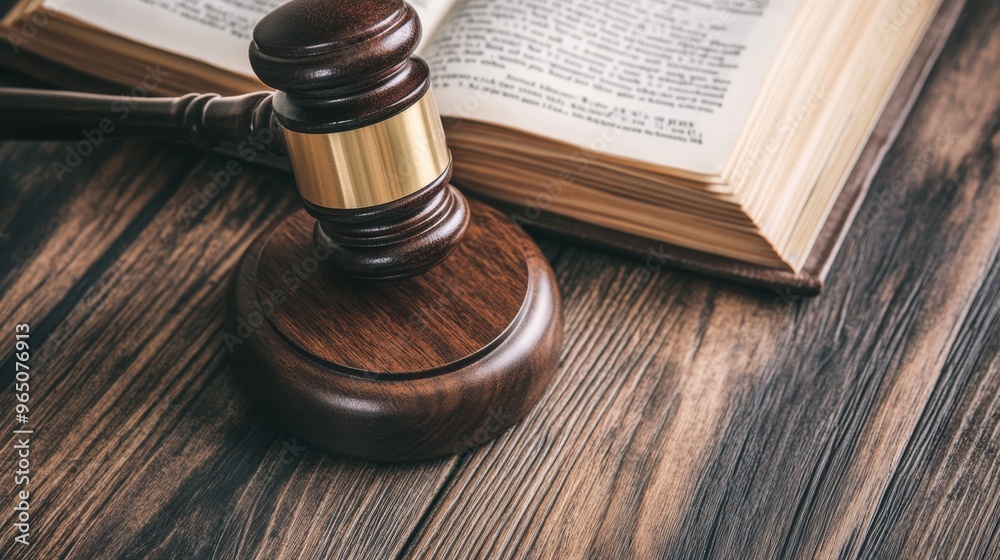 Close-up of a court gavel resting on a wooden surface with a book, the gavel is the focal point against a smooth, blurred background, ideal for National Paralegal Day Close-up of a court gavel resting on a wooden surface with a book, the gavel is the focal point against a smooth, blurred background, ideal for National Paralegal Day