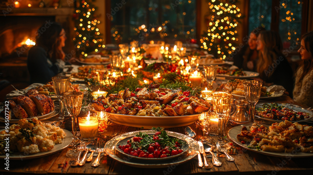 A festive table setting with a delicious spread of food. A festive table setting with a delicious spread of food.